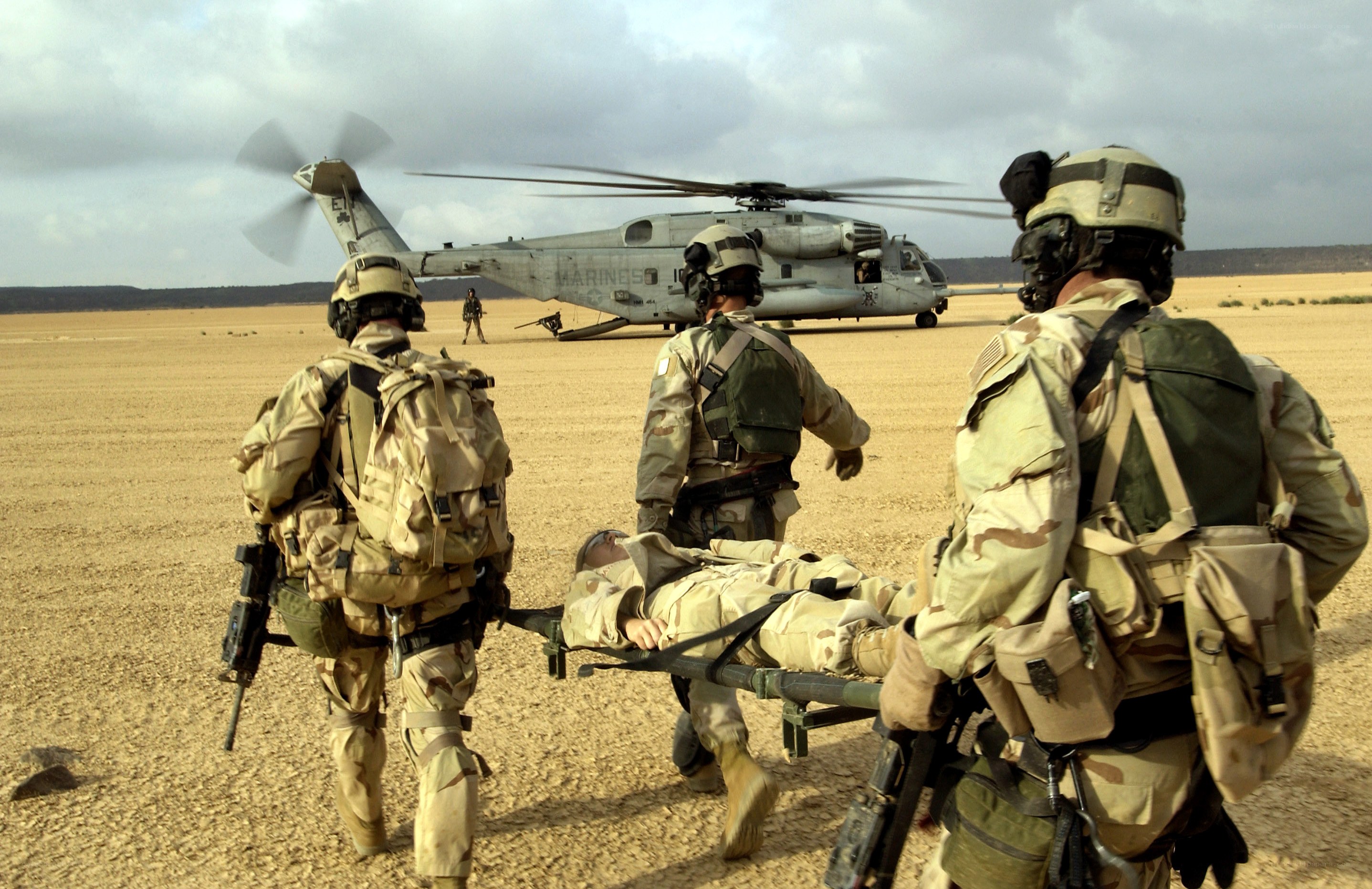 Soldiers evacuating wounded comrade