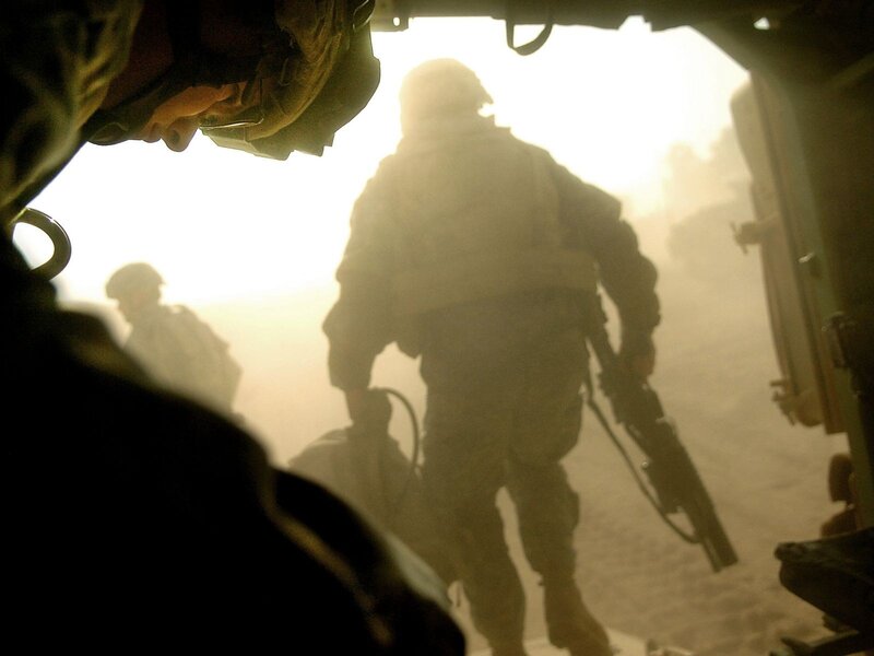 Soldiers Exiting Vehicle — Brown