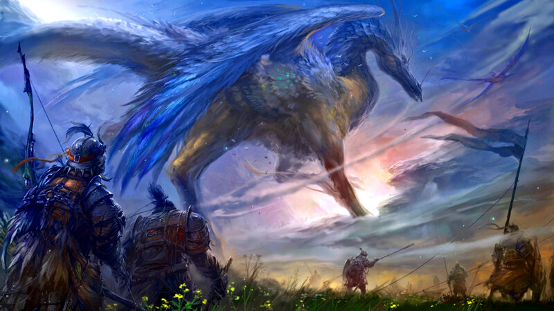 Soldiers Facing Giant Bird