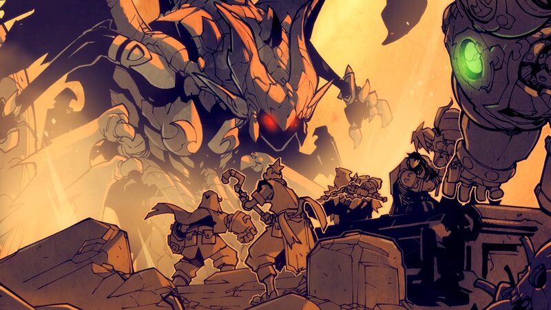 Soldiers Facing Giant Monster — Orange