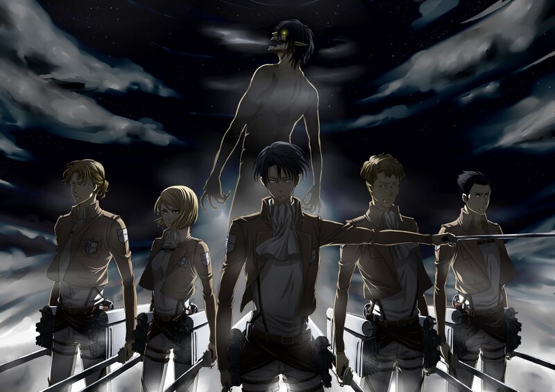 Soldiers Facing Titan — Black, Dramatic