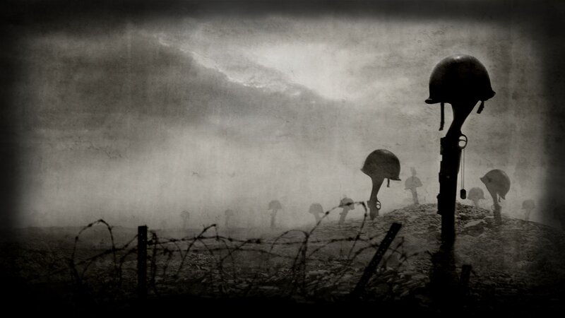 Soldiers' Helmets in Trench