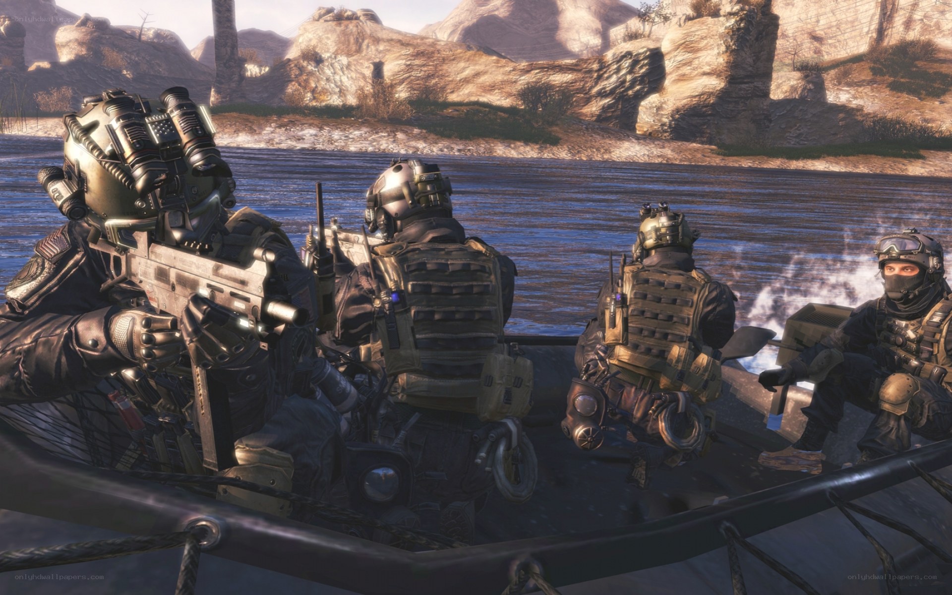 soldiers in a boat