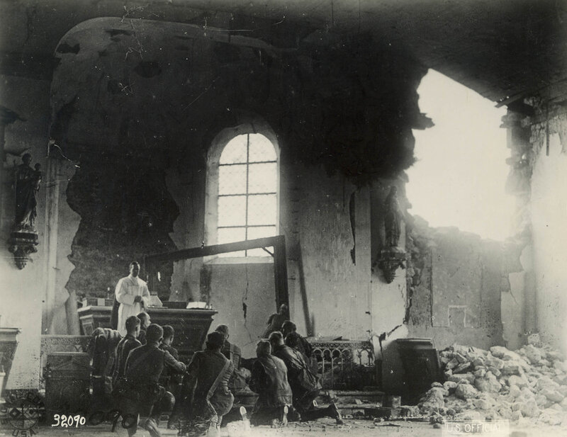 Soldiers in a damaged church