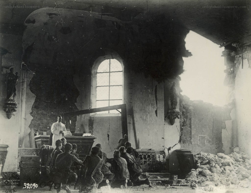 Soldiers in a damaged church