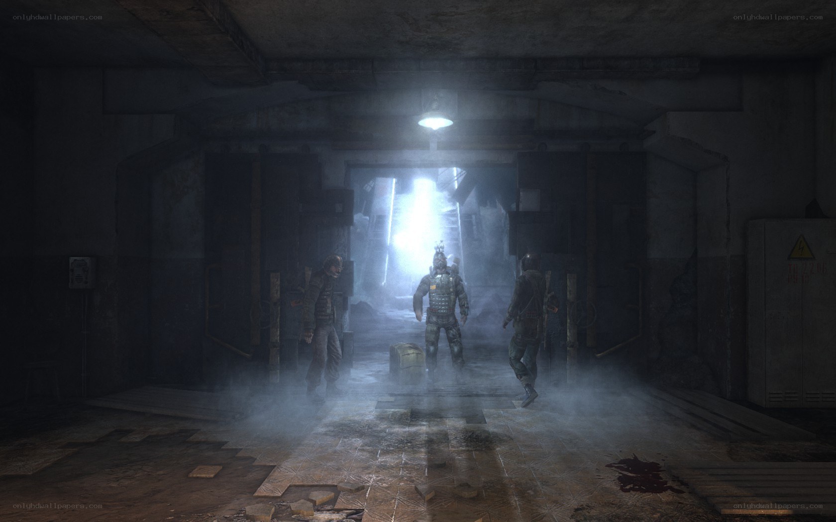 soldiers in a dark corridor