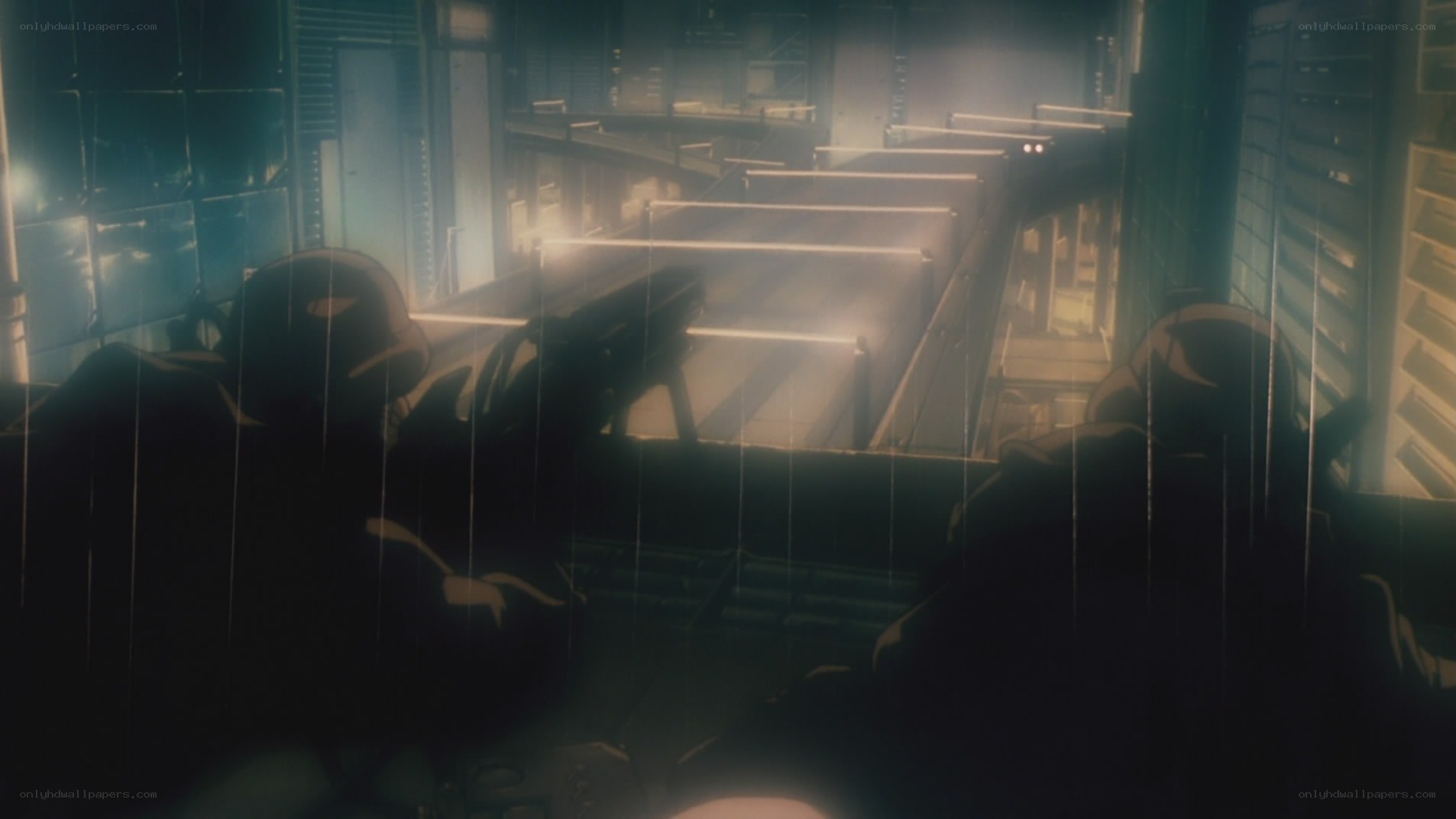 soldiers in a dark corridor