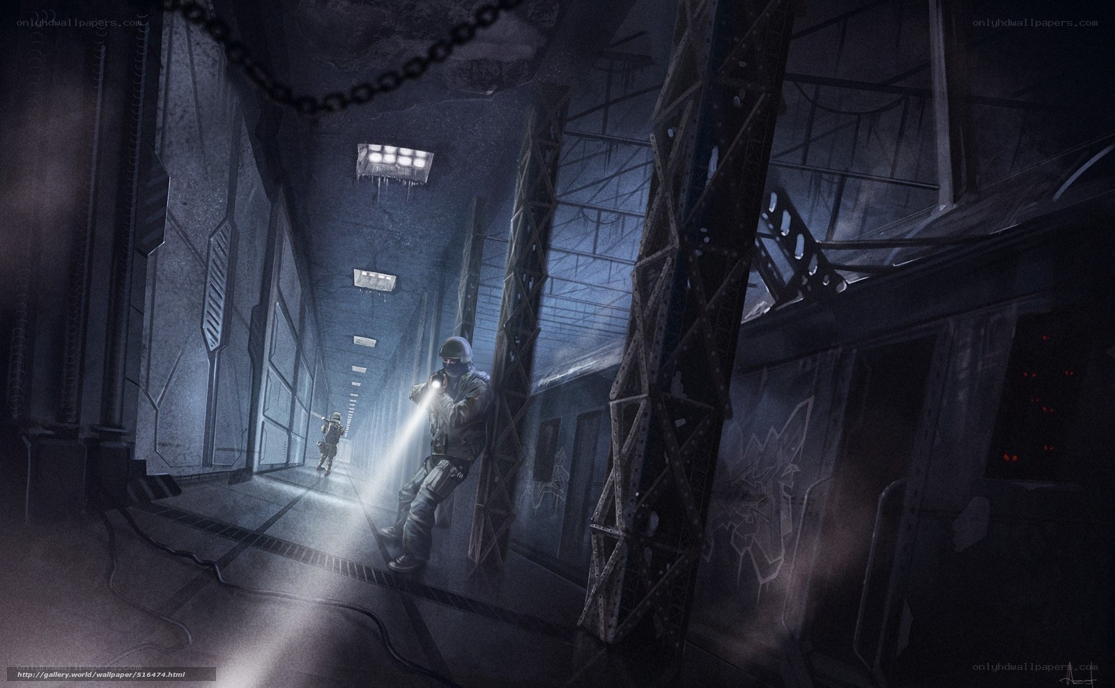 Soldiers in a dark corridor