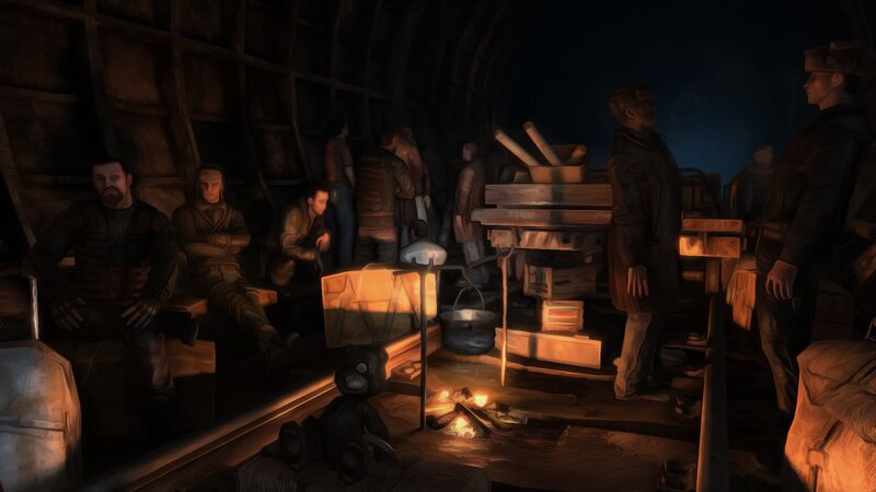 Soldiers in a dimly lit bunker