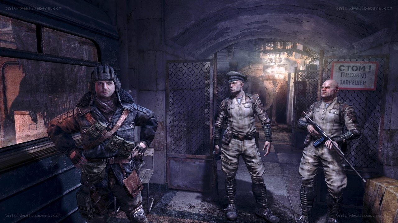 Soldiers in a dimly lit corridor
