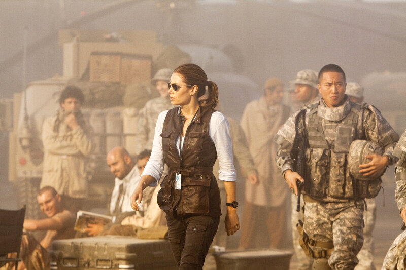 Soldiers in a dusty military zone