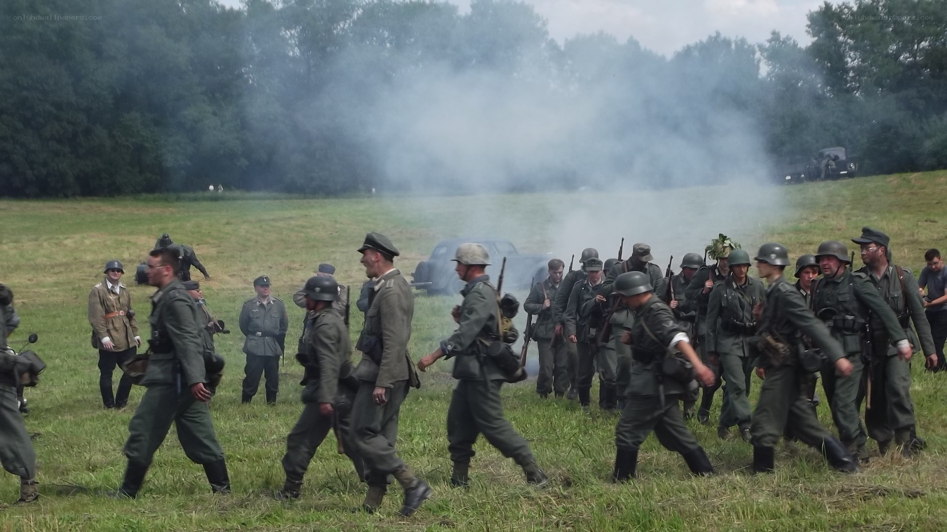 Soldiers in a field during reenactment