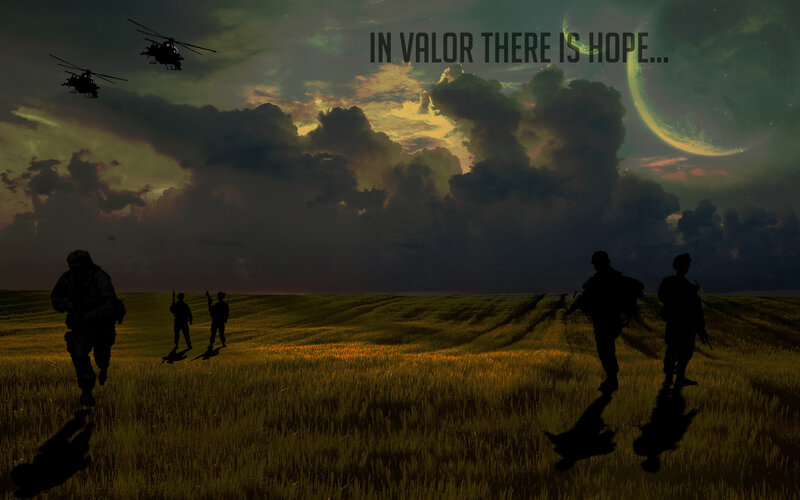 Soldiers in a Field — Green, Dramatic