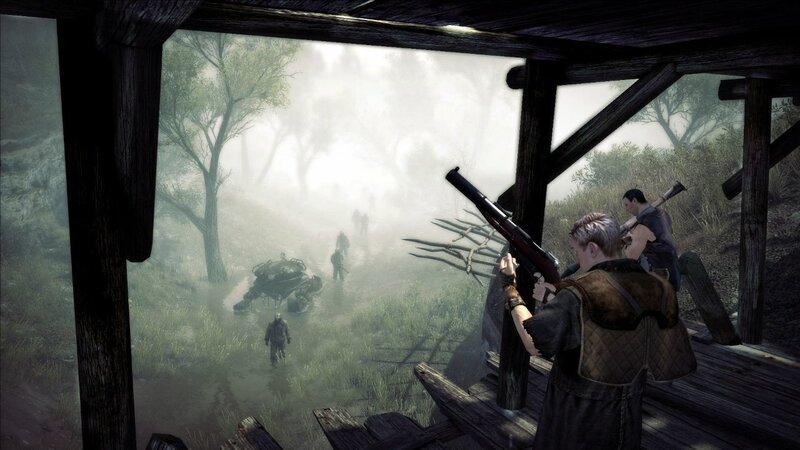 Soldiers in a foggy forest