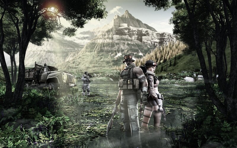 Soldiers in a forest clearing