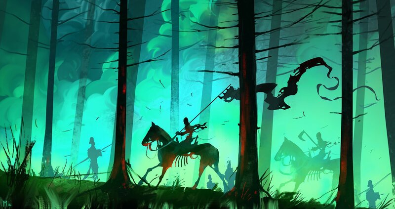 Soldiers in a Forest — Green, Dramatic