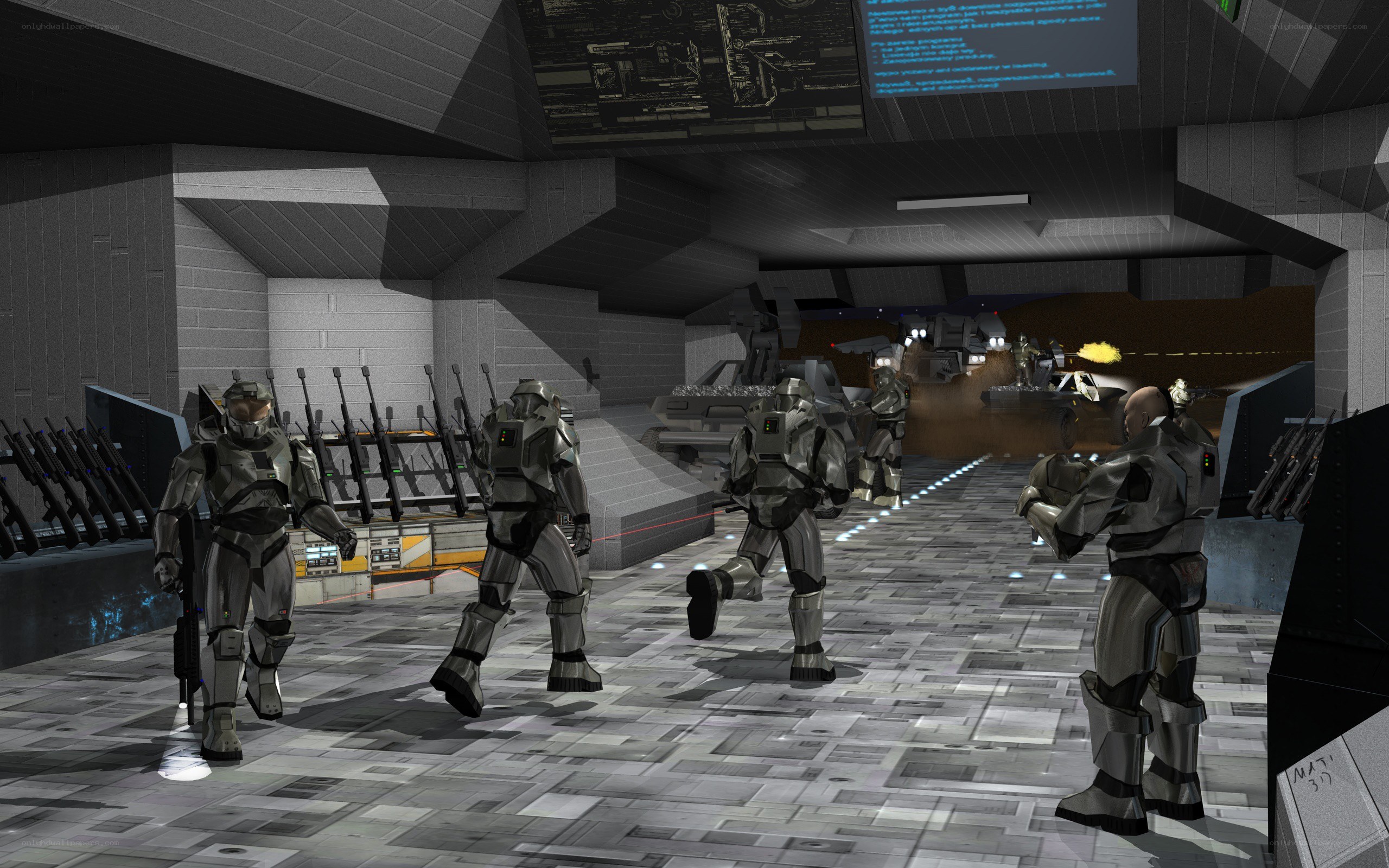 Soldiers in a futuristic armory
