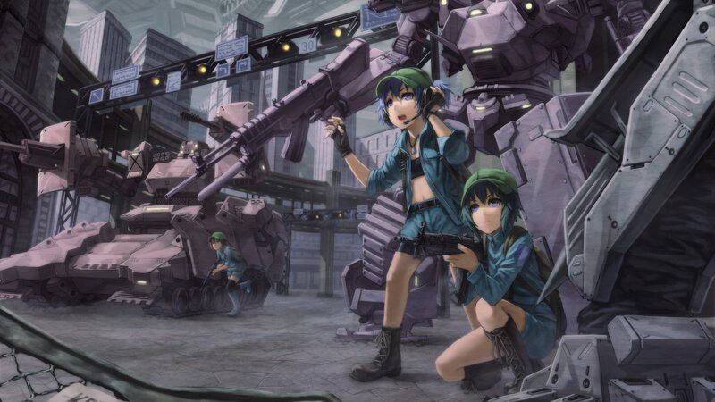 Soldiers in a futuristic city