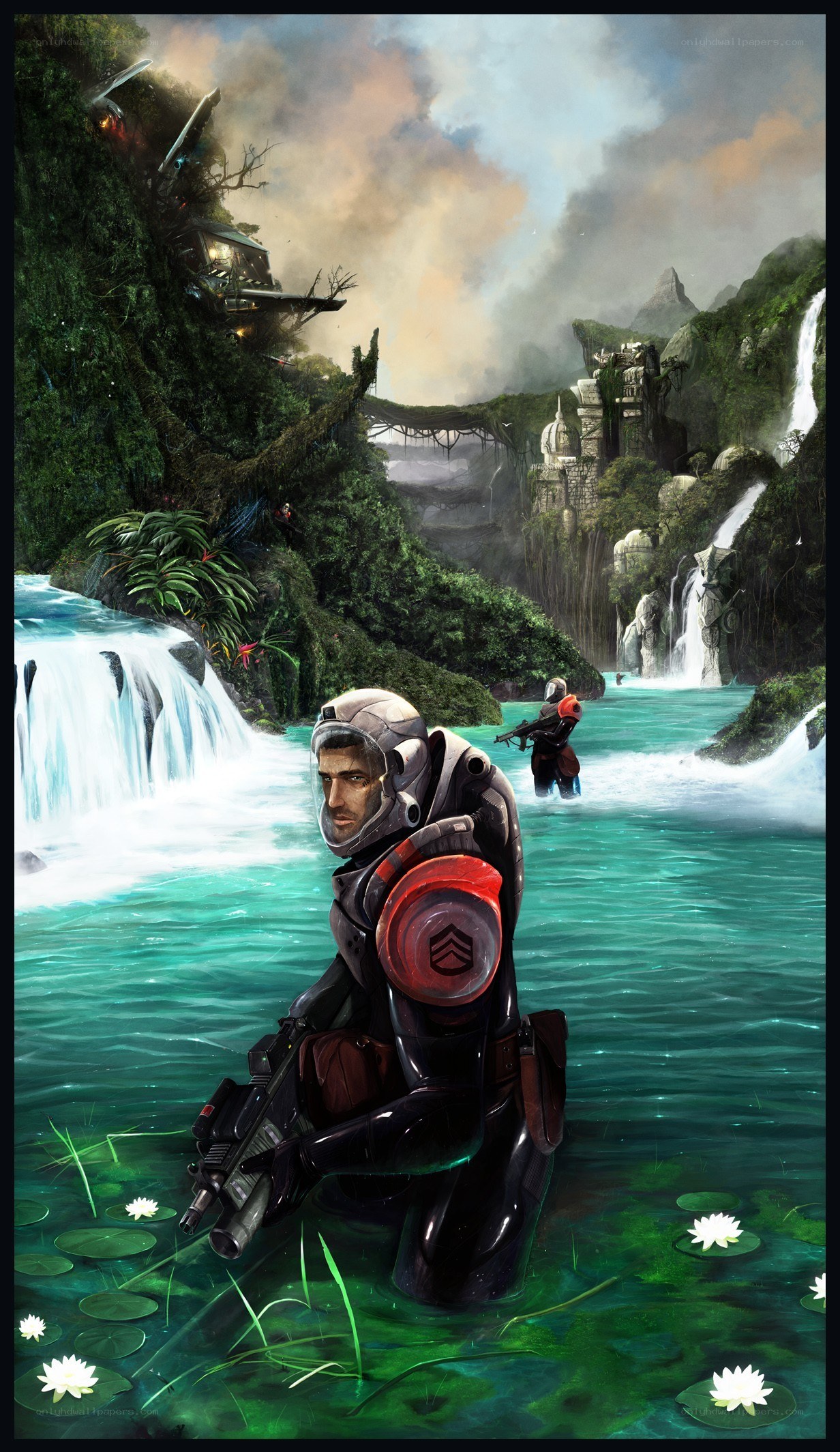 Soldiers in a jungle river
