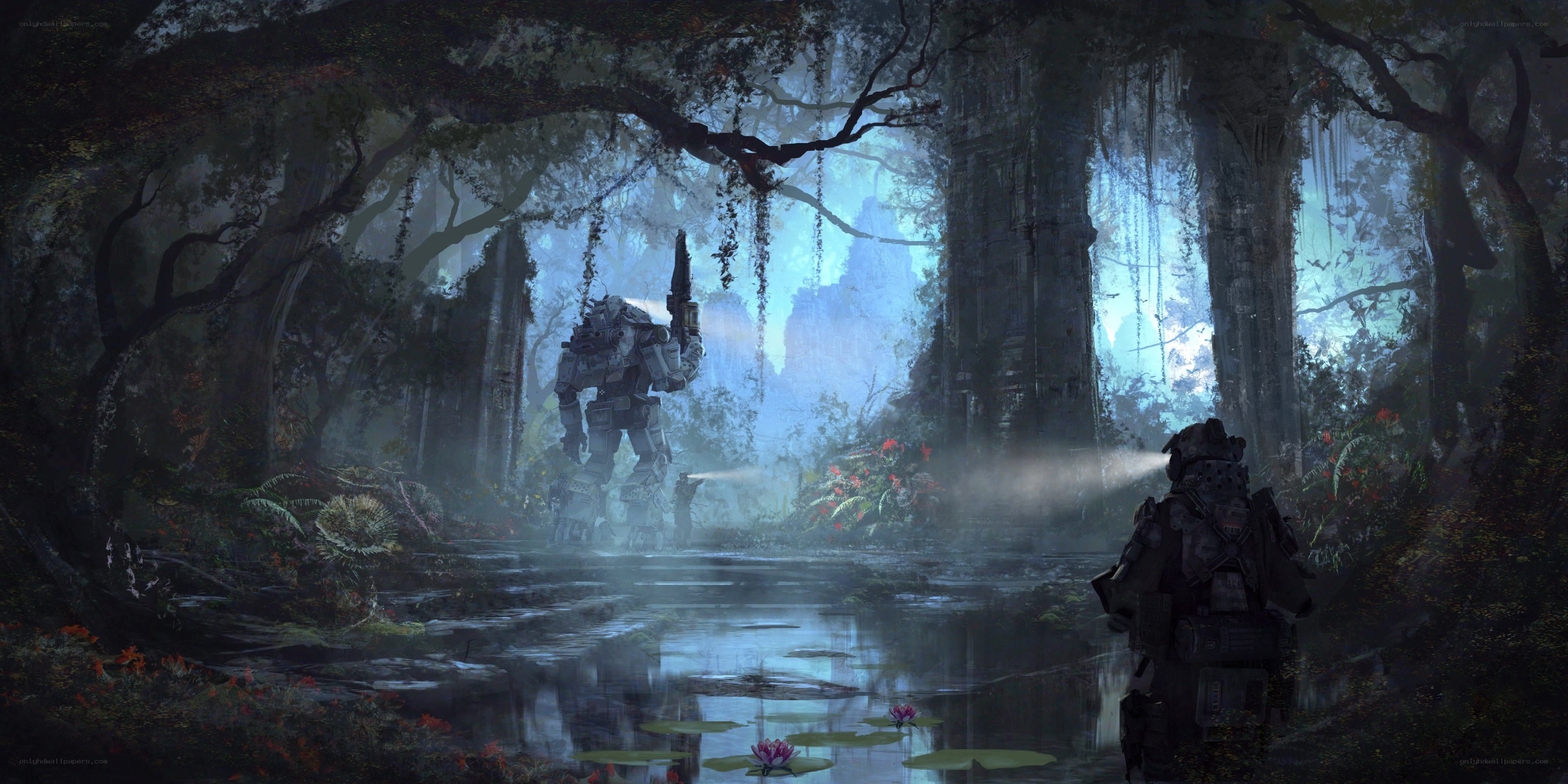Soldiers in a jungle ruin