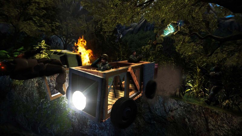 Soldiers in a jungle vehicle