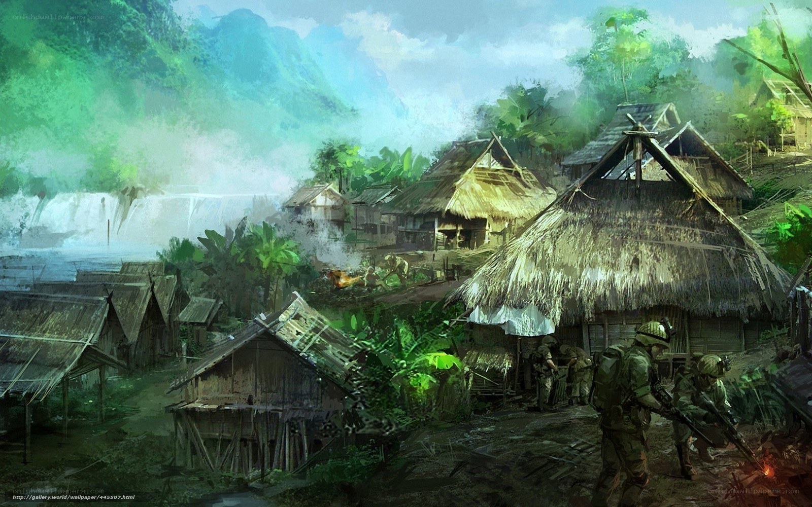 Soldiers in a jungle village