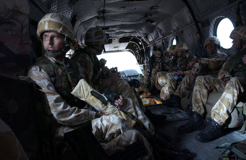 Soldiers in a military transport