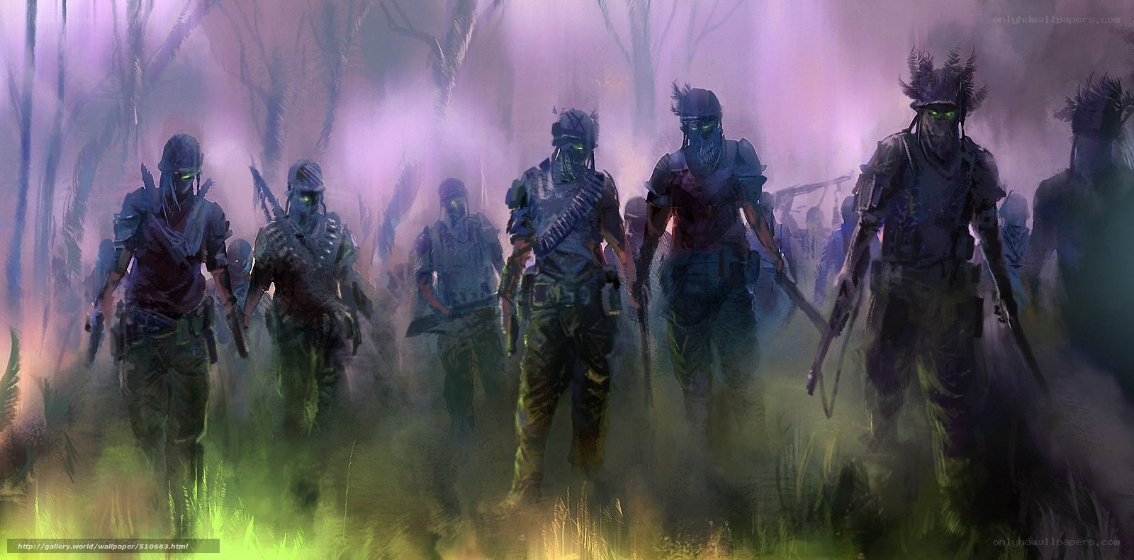 soldiers in a misty forest