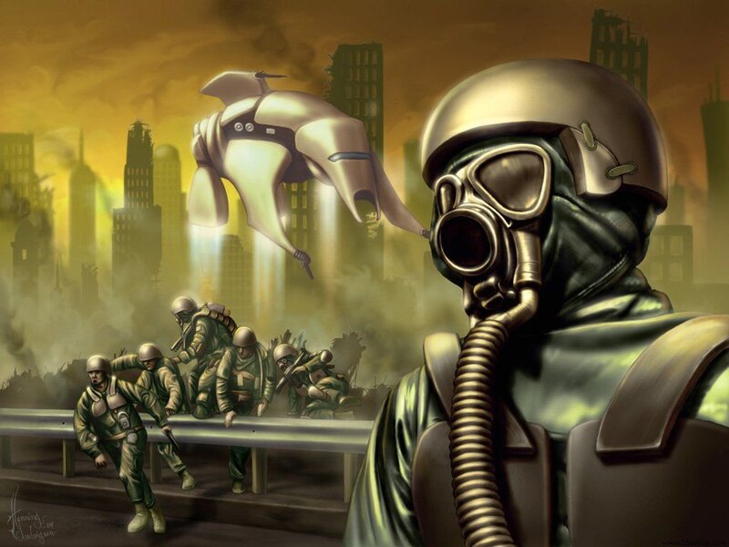 Soldiers in a post-apocalyptic city