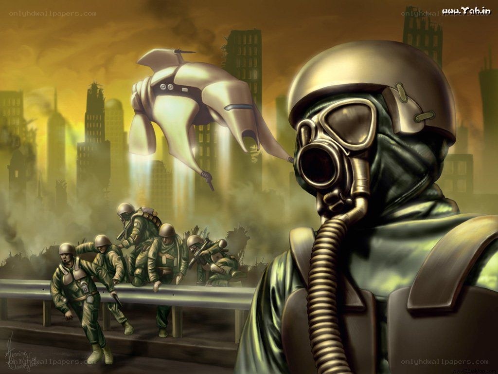 Soldiers in a post-apocalyptic city