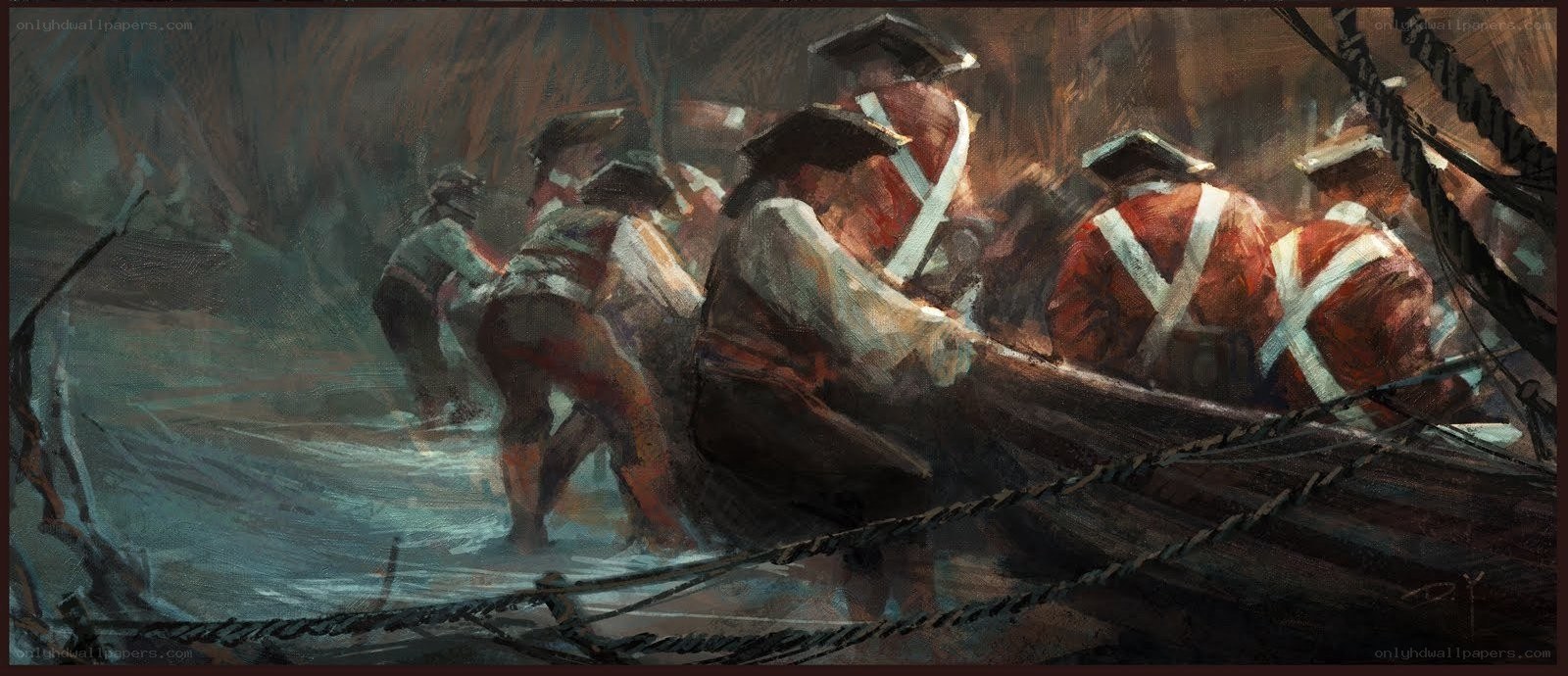 Soldiers in a rowboat