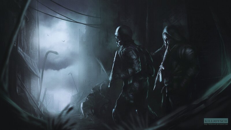 soldiers in a ruined city