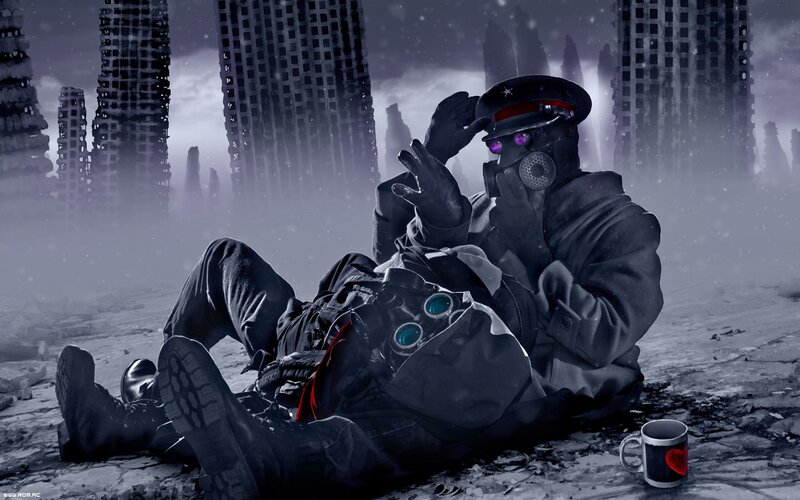 Soldiers in a ruined city
