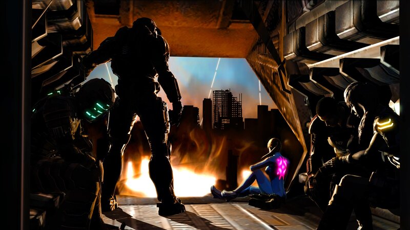 Soldiers in a Ruined City — Black