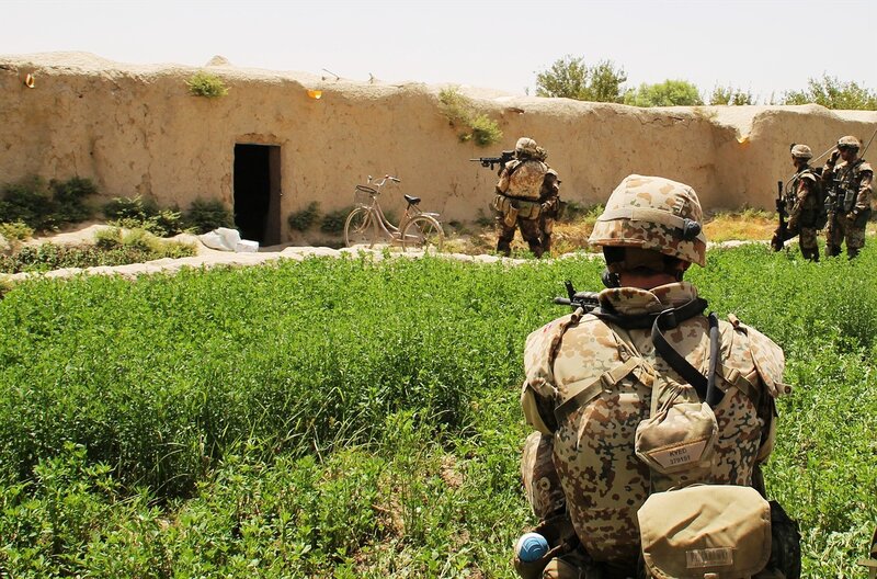 Soldiers in a rural village