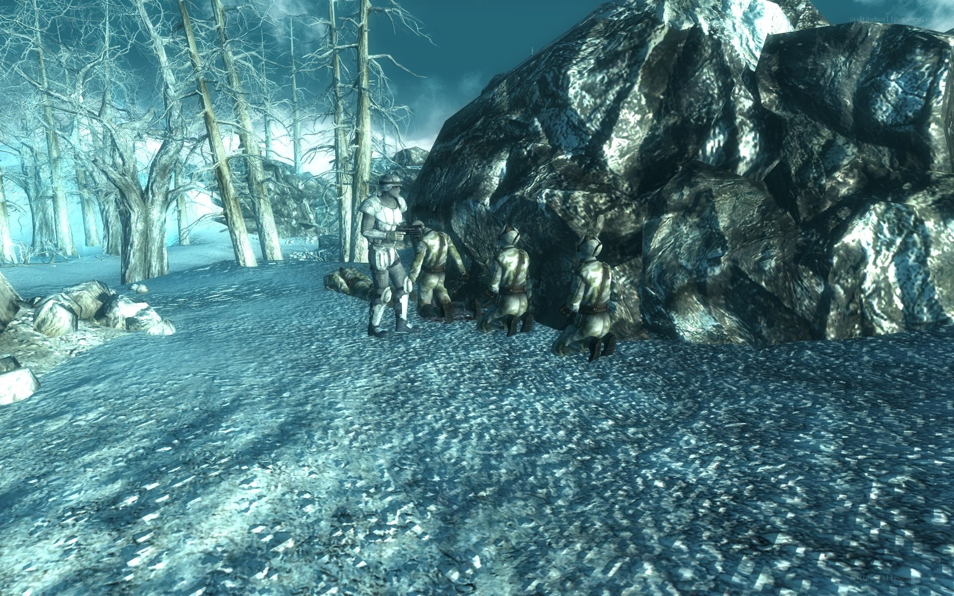 Soldiers in a snowy forest