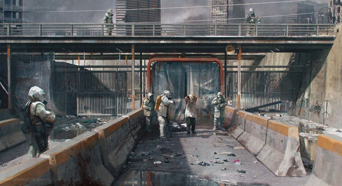 Soldiers in a war-torn city