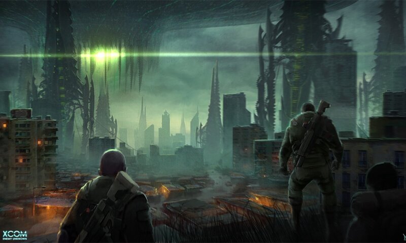 soldiers in alien cityscape