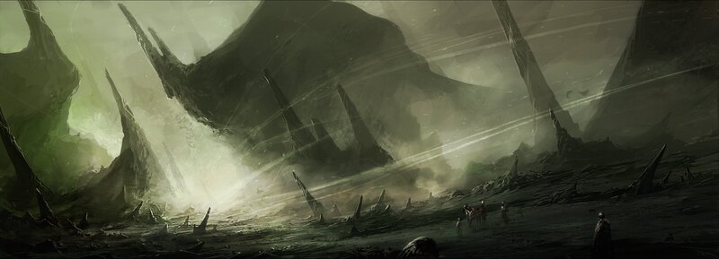 Soldiers in Alien Landscape — Green, Dramatic