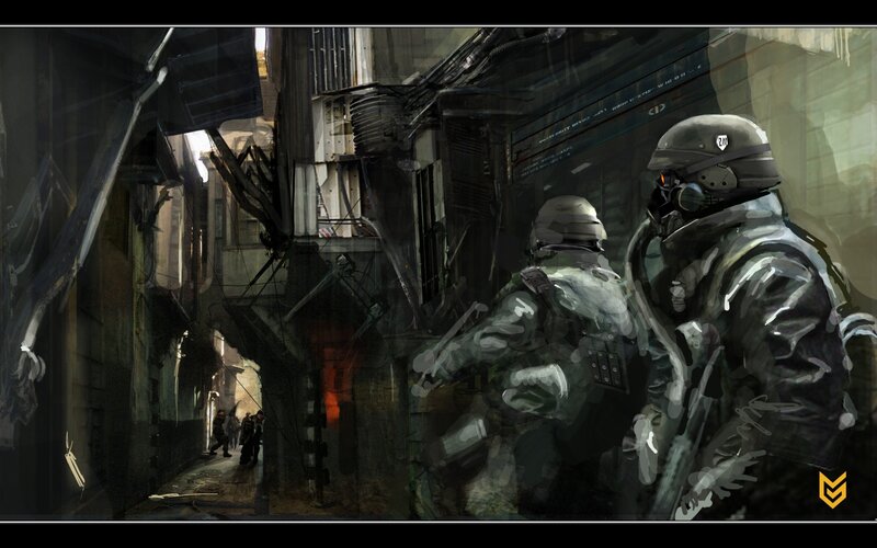 Soldiers in Alley — Gray, Dramatic, Night, Digital Art