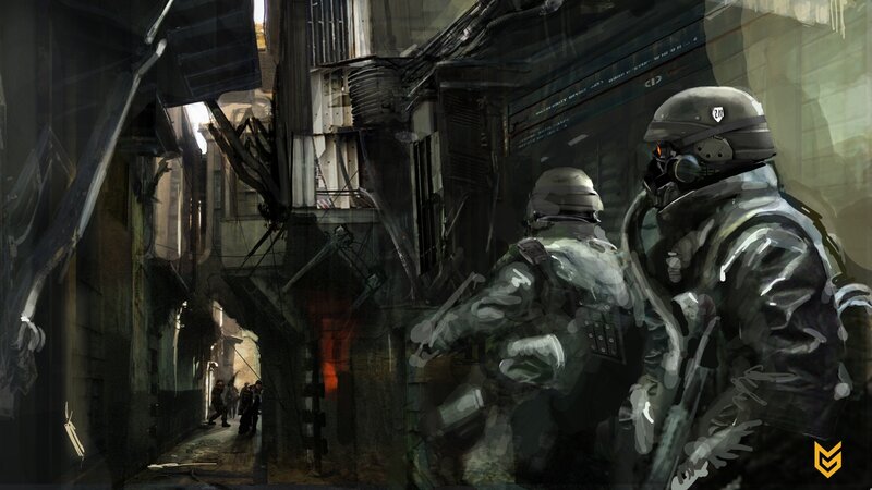 Soldiers in Alley — Gray, Dramatic, Night