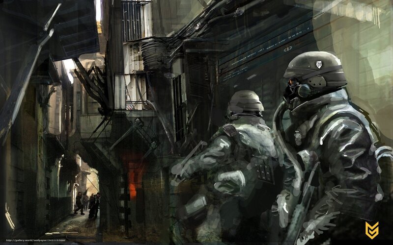 Soldiers in Alley — Gray, Dramatic