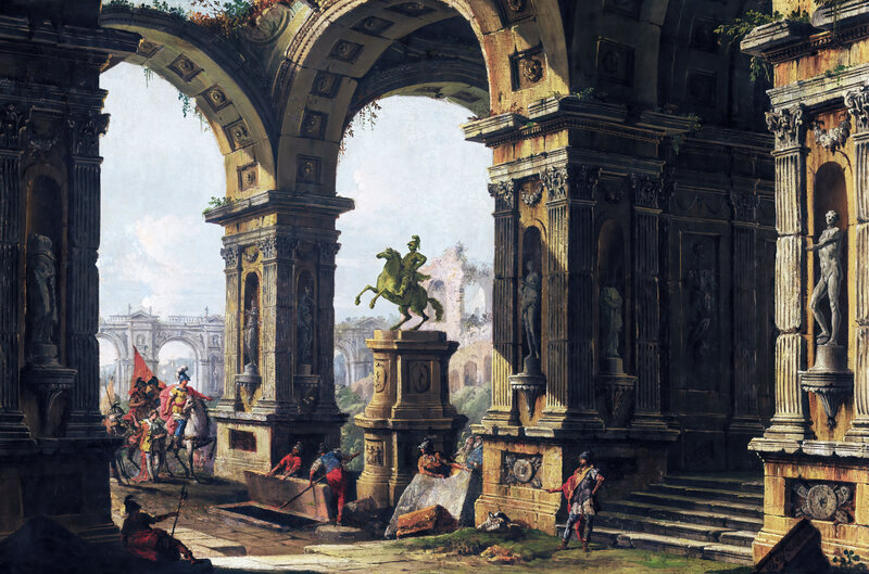 Soldiers in Ancient Ruins — Brown, Dramatic