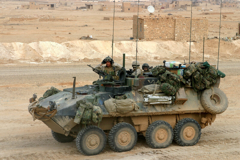 Soldiers in armored vehicle
