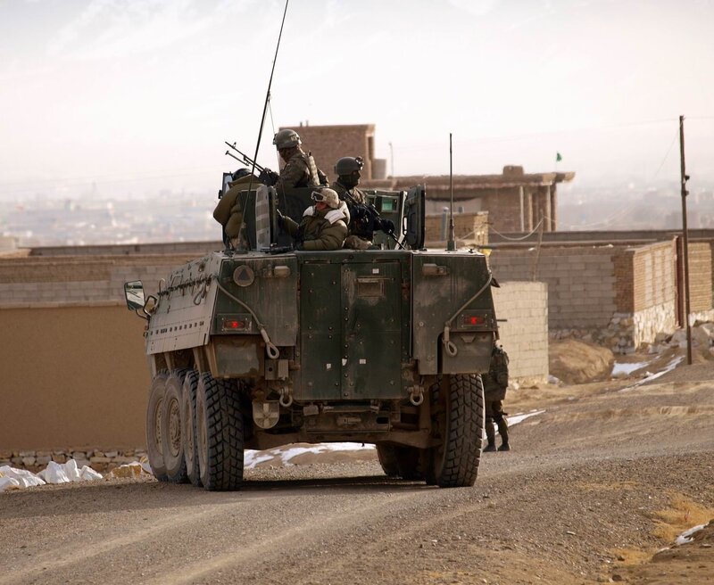 Soldiers in armored vehicle