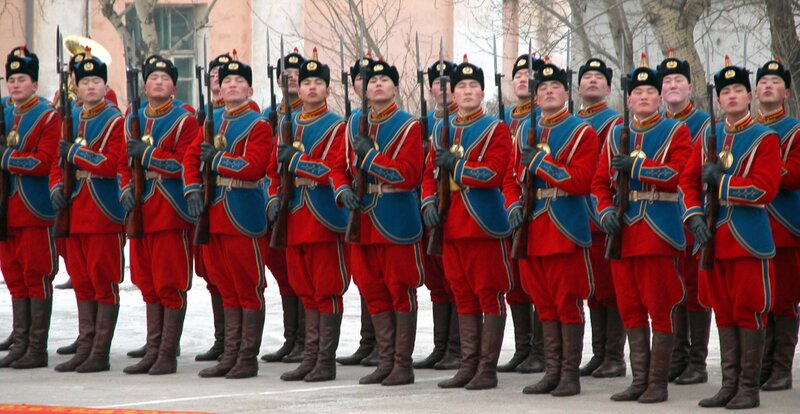 Soldiers in ceremonial uniforms