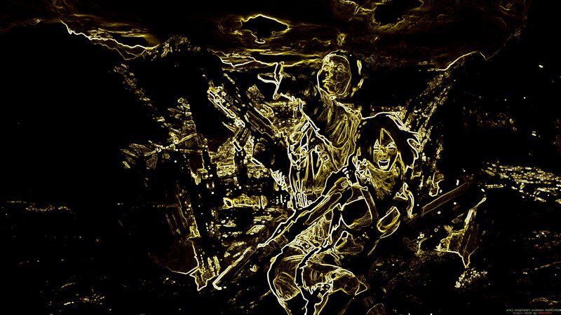 Soldiers in Combat — Black, Dramatic, Night, Digital Art, Titan