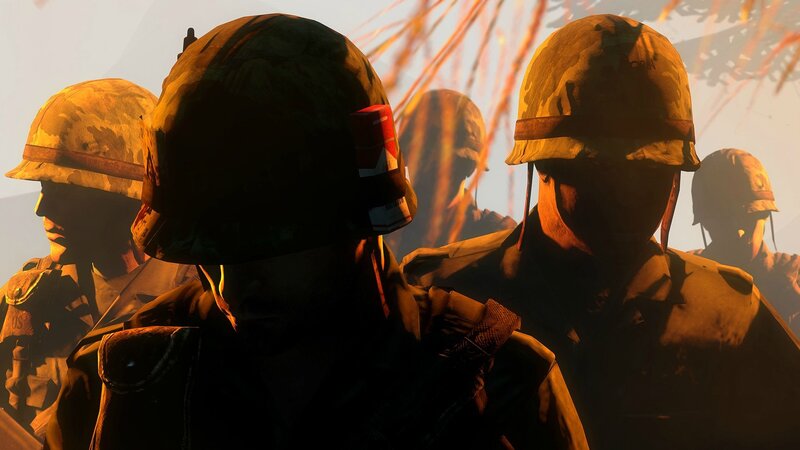 Soldiers in Combat Gear — Brown, Dramatic, Sunset, 3d Render