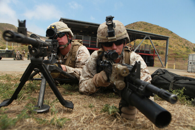 Soldiers in Combat Gear — Tan, Focused