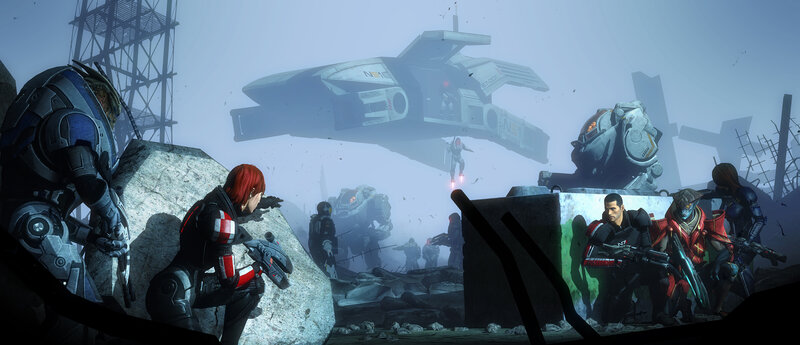 Soldiers in Combat — Gray, Dramatic, Digital Art, Spaceship